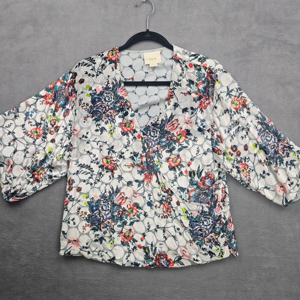 Anthropologie Maeve Women's Blouse Umi Velvet Floral Wrap Draped Boho Top Size S